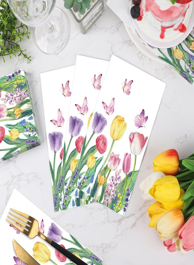 peony man 50 PCS Spring Floral Paper Napkins Tulip Guest Napkins Disposable Watercolor Flower Dinner Party Napkin Floral Decorative Hand Towel for Bathroom Bridal Shower Wedding Birthday Dinner Party Supplies - Image 4